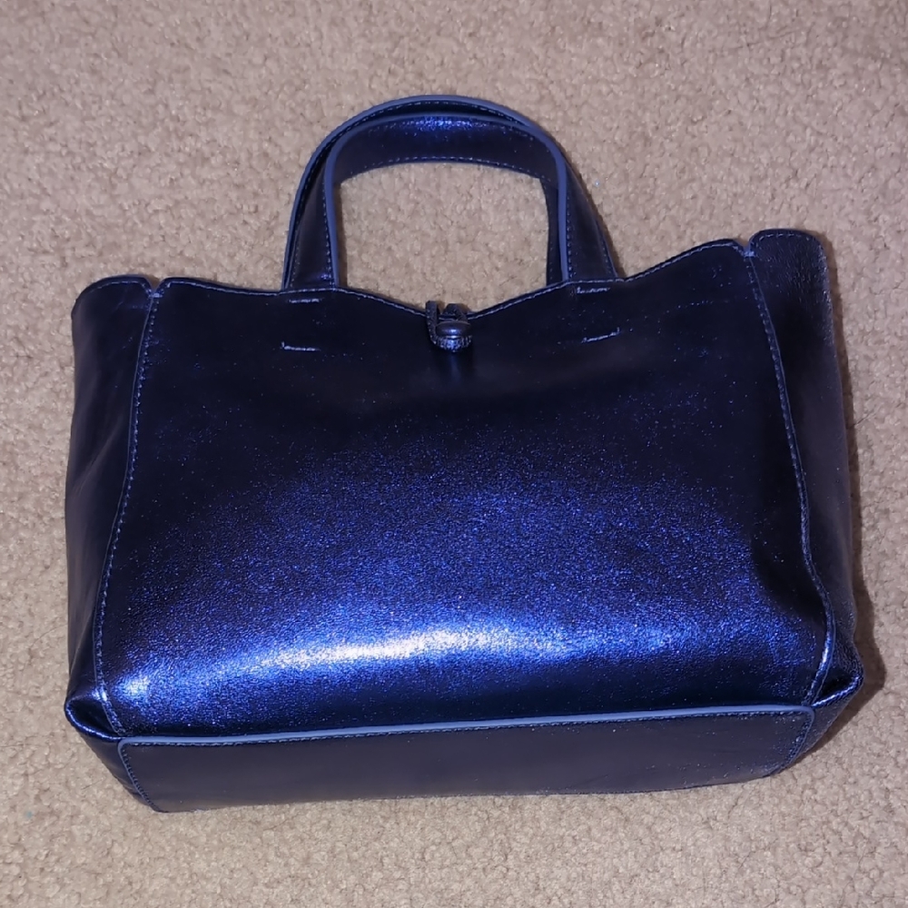 Vera Bradley Mini Hathaway Tote Bag Purple Metallic Leather With Crossbody Strap